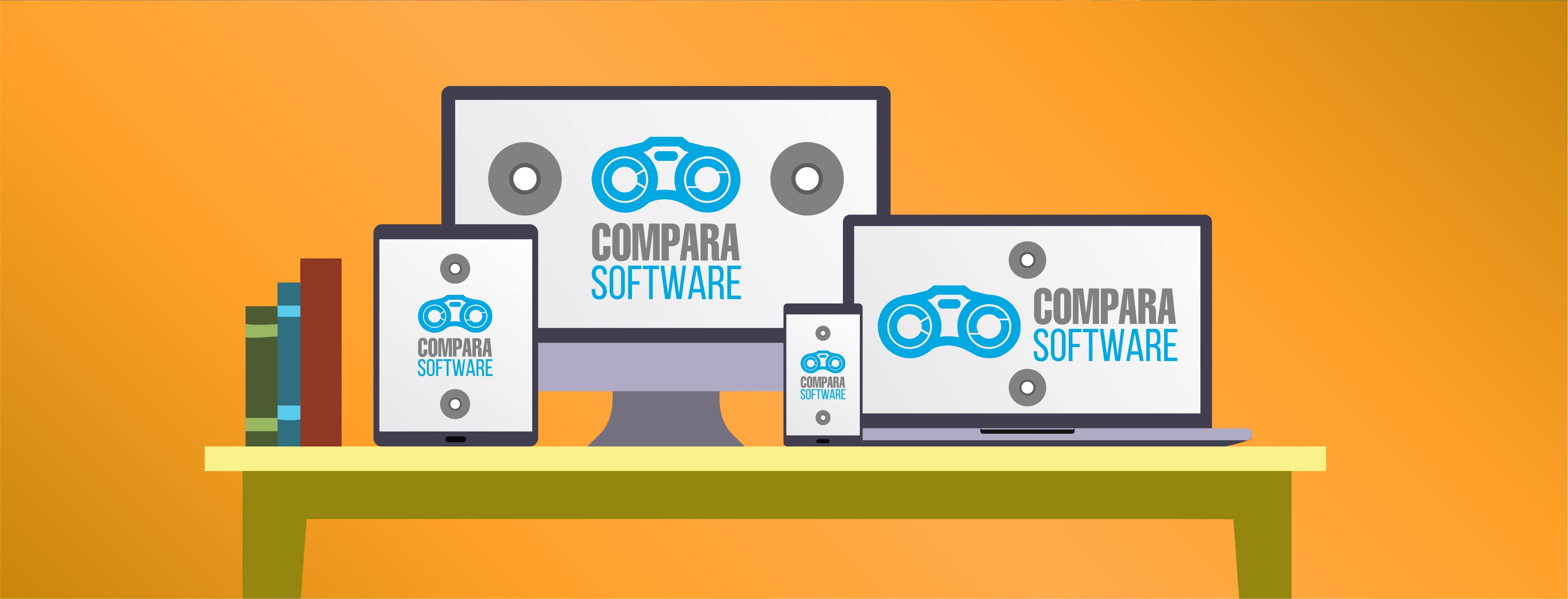 En la imagen se ven distintos dispositivos electrónicos con el logo de compara software para conocer las expectativas del cliente