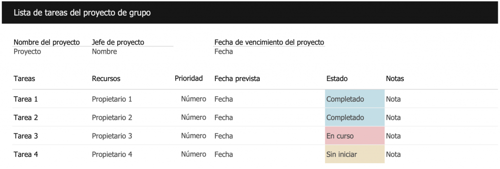 plantilla tareas