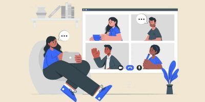 Ilustración de un grupo teniendo un webinar en vivo.