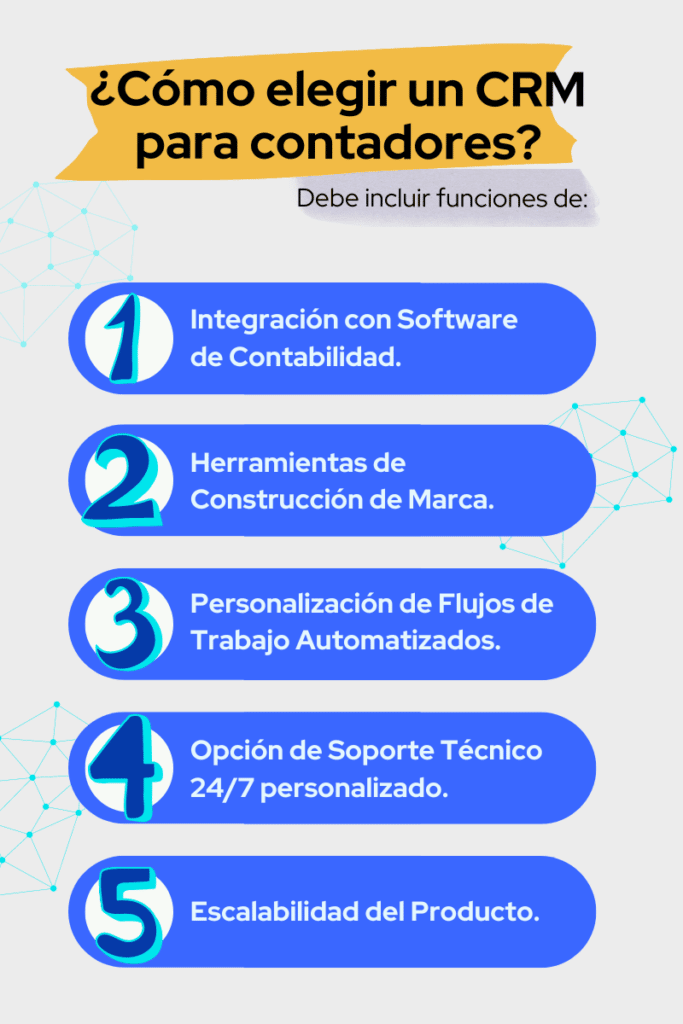 En la imagen se ven recomendaciones para elegir un CRM para contadores