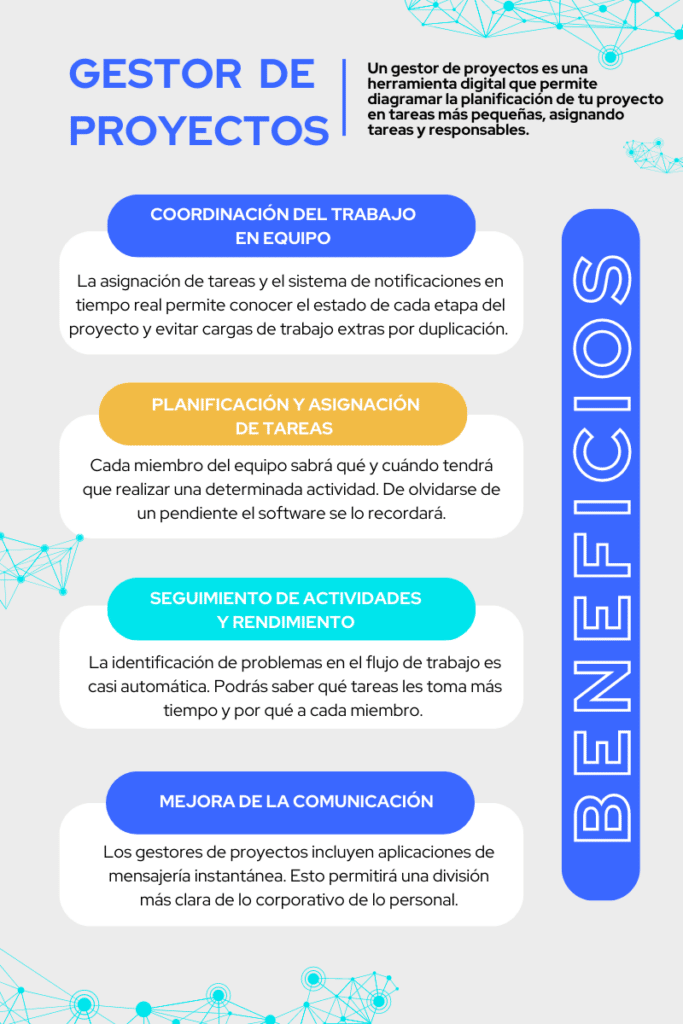 en la imagen se ven los beneficios de un gestor de proyectos junto con su definicion